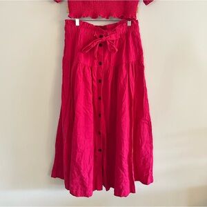 Universal Thread Tie Waist Button-Front Midi Skirt | Pink Medium - part of set